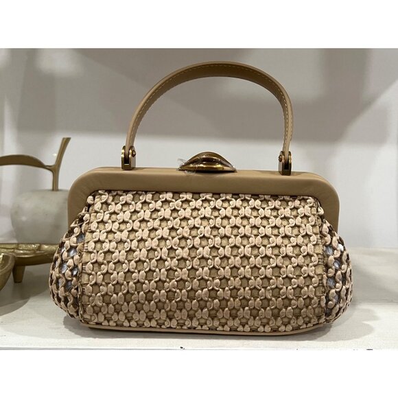 Cult Gaia Zuma Mini Crossbody in Sand - Woven Leather Kiss Lock - Picture 5 of 11